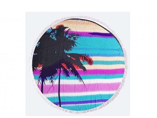 Blue Palm Tree Round Beach Blanket