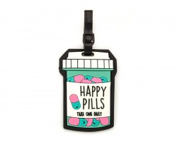 Happy Pill Bottle Silicon Luggage Tag