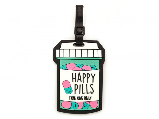 Happy Pill Bottle Silicon Luggage Tag