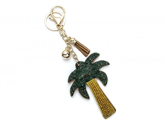 Green Leaves Gold Palm Tree Puffy Key Chain