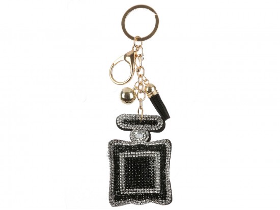 Black Clear Square Perfume Bottle Puffy Key Chain
