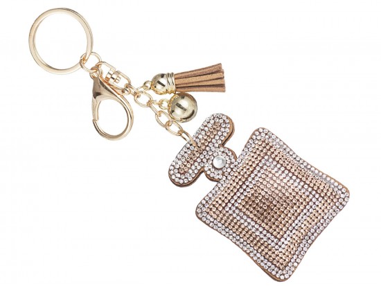 Golden Square Perfume Bottle Puff Key Chain