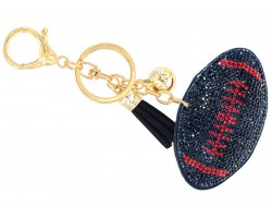 Black Red Crystal Football Puffy Tassel Key Chain