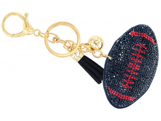 Black Red Crystal Football Puffy Tassel Key Chain Black Red Crystal Football Puffy Tassel Key Chain