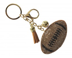 Gold Black Crystal Football Puffy Tassel Key Chain