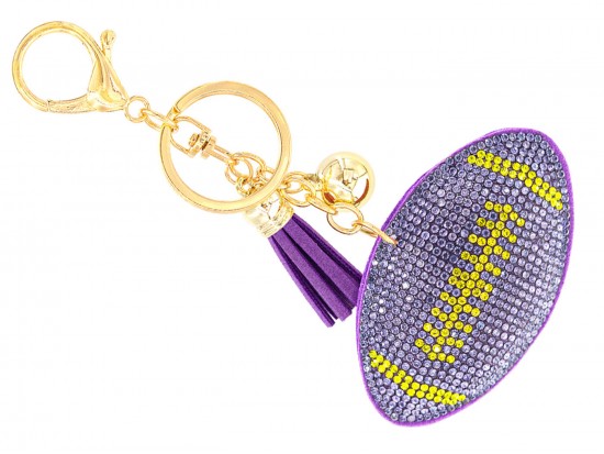 Purple Yellow Crystal Football Puffy Tassel Key Chain