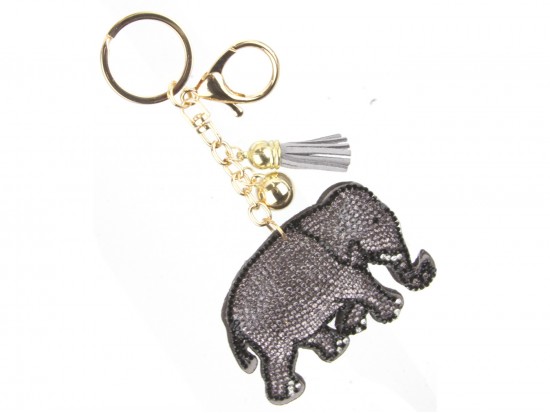 Gray Crystal Elephant Puffy Keychain