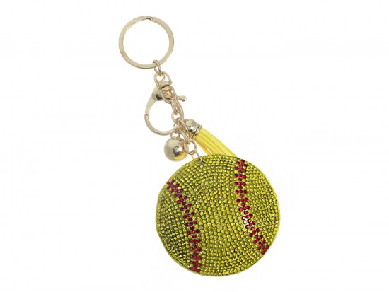 Yellow Crystal Softball Puffy Keychain