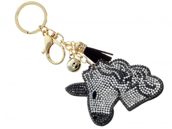 Black Color Unicorn Head Tassel Puffy Keychain Black Color Unicorn Head Tassel Puffy Keychain