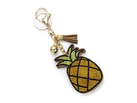 Yellowish Crystal Pineapple Tassel Puffy Keychain