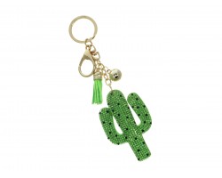 Green Crystal Cactus Tassel Puffy Keychain