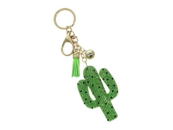 Green Crystal Cactus Tassel Puffy Keychain