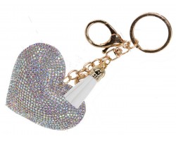 Clear AB Crystal Heart Tassel Puffy Keychain