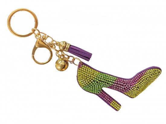Mardi Gras Crystal High Heel Shoe Puff Key Chain