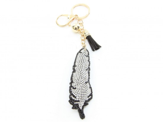 Clear Crystal Feather Tassel Puffy Keychain