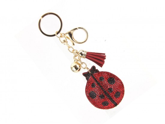 Red Crystal Ladybug Tassel Puffy Keychain