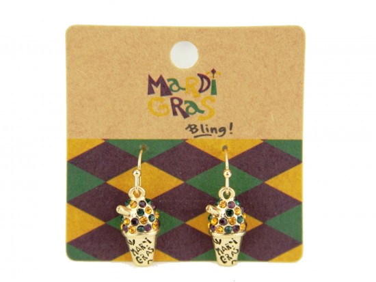 Mardi Gras Snowball Drink Crystal Theme Hook Earring