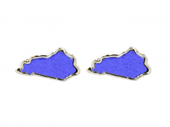 Blue Glitter Kentucky State Map Silver Post Earrings