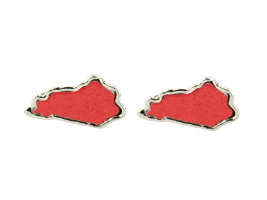 Red Glitter Kentucky State Map Silver Post Earrings
