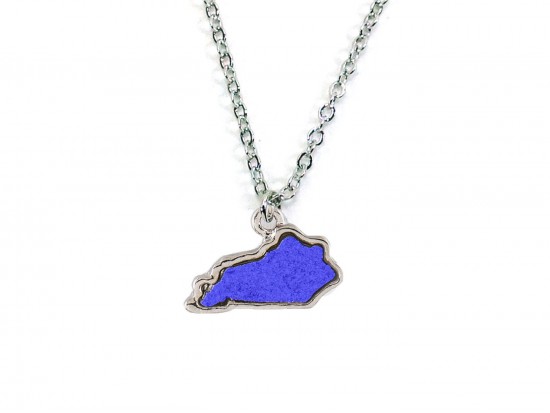 Blue Silver Glitter Kentucky State Map Necklace