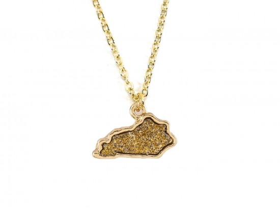Gold Glitter Kentucky State Map Necklace