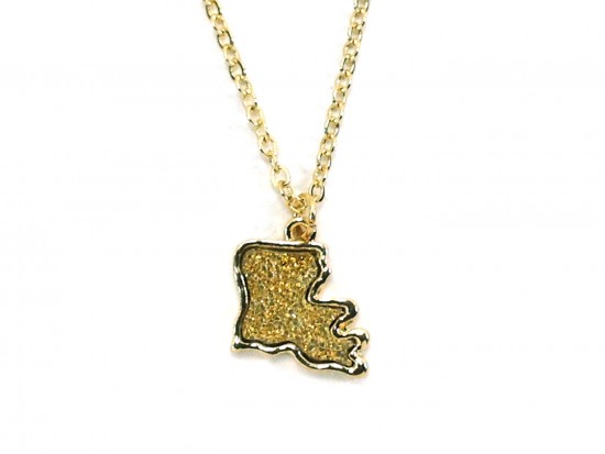Gold Glitter Louisiana State Map Necklace