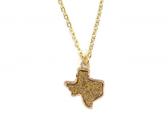 Gold Glitter Texas State Map Necklace