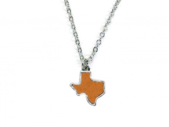 Orange Glitter Texas State Map Silver Necklace