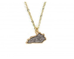 Gray Glitter Kentucky State Map Necklace