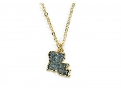 Gray Glitter Louisiana State Map Necklace
