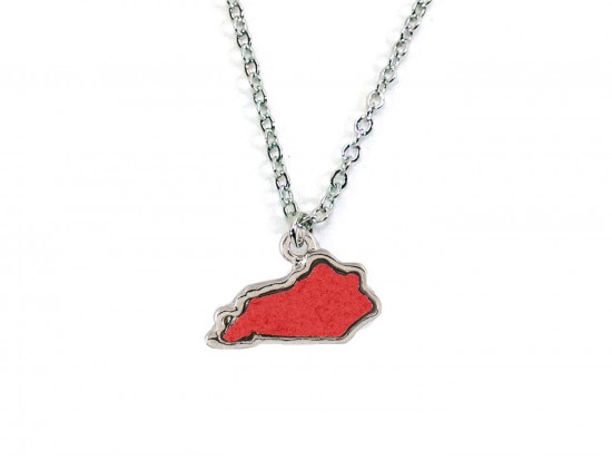 Red Silver Glitter Kentucky State Map Necklace