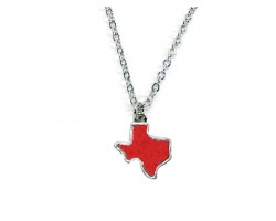 Red Glitter Texas State Map Silver Necklace