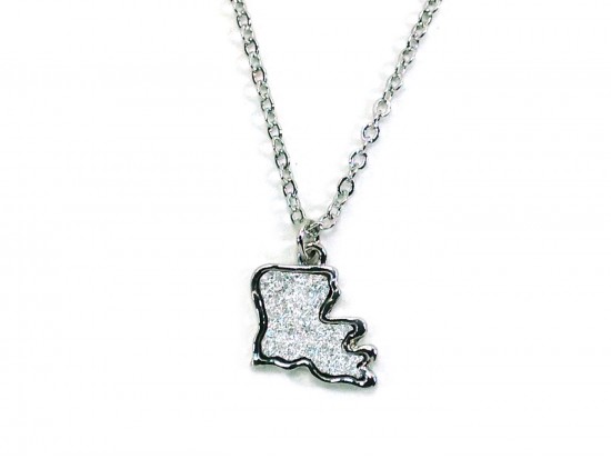 Silver Glitter Louisiana State Map Necklace
