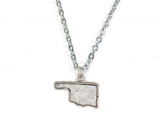 Silver Glitter Oklahoma State Map Necklace