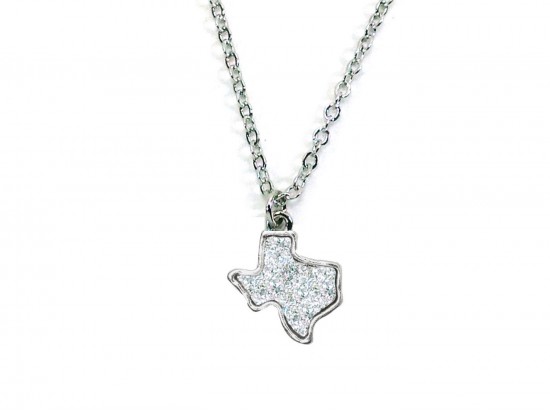 Silver Glitter Texas State Map Necklace