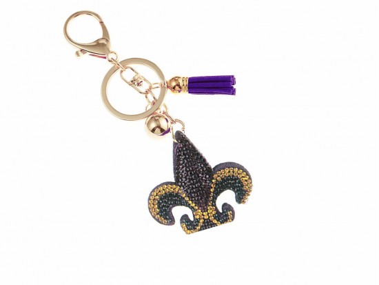 Mardi Gras Fleur De Lis Crystal Tassel Puffy Keychain