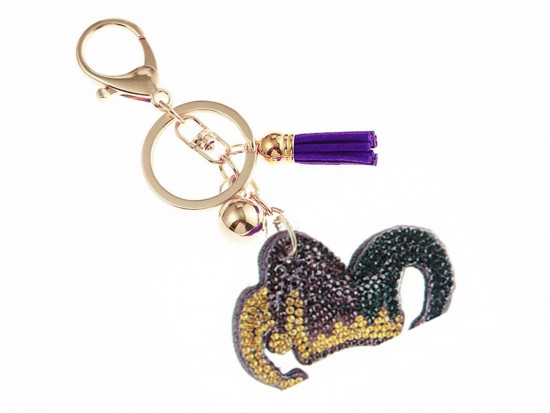 Mardi Gras Jester Hat Crystal Tassel Puffy Keychain
