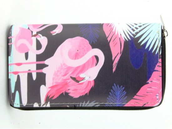 Pink Navy Blue Flamingo Zipper Wallet