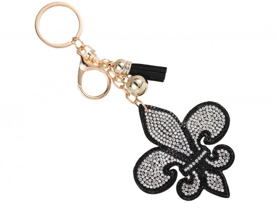 Clear Black Fleur De Lis Crystal Tassel Key Chain