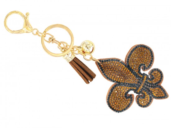 Dark Gold Fleur De Lis Crystal Tassel Key Chain