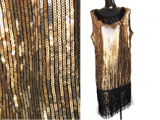 Black Gold Sequin Fringed Oblong Scarf