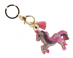 Pink Unicorn Puffy Tassel Key Chain