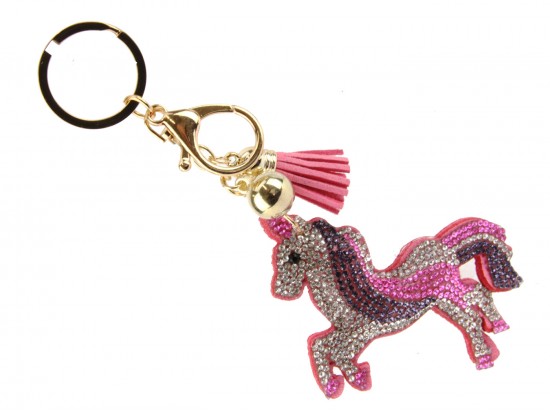 Pink Unicorn Puffy Tassel Key Chain