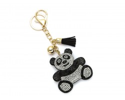 Black Panda Bear Crystal Tassel Puffy Keychain