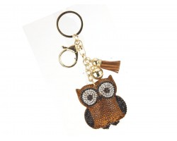 Brown Owl Crystal Tassel Puffy Keychain