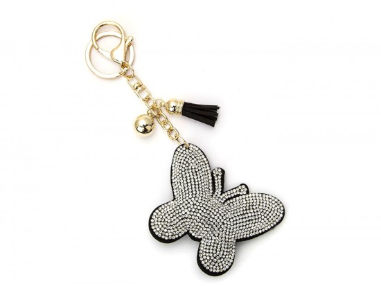 Clear Crystal Butterfly Tassel Puffy Keychain