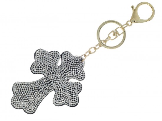 Clear Crystal Cross Tassel Puffy Keychain