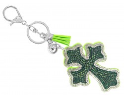 Green Crystal Cross Tassel Puffy Keychain