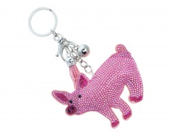 Pink Crystal Pig Tassel Puff Keychain