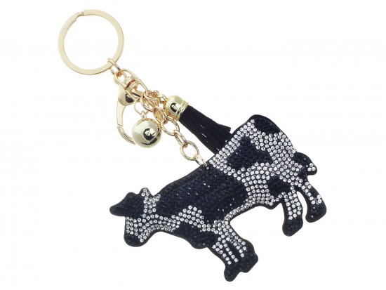 Black Crystal Cow Tassel Puff Keychain